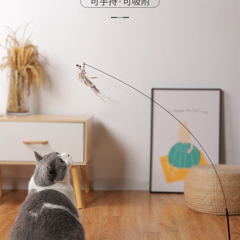 速发猫玩具自我愉悦和无聊救济猫懒自动猫戏钟棒羽毛吸盘抵弄咬与