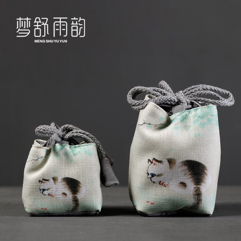 速发手绘品棉麻主人杯杯杯袋旅行便携杯套茶杯茶具猫茗单加厚