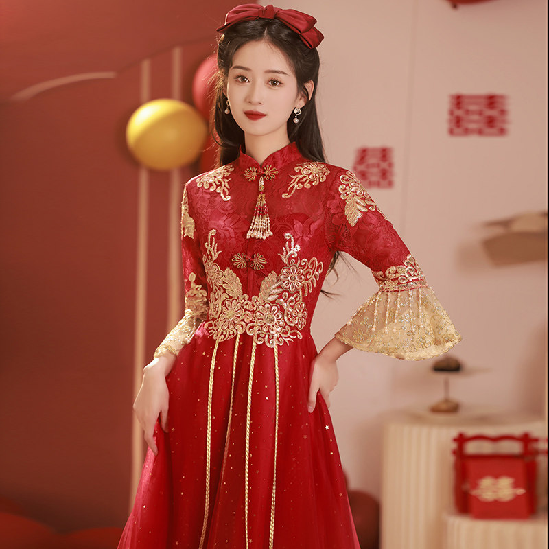 速发中式新娘敬酒服旗袍高级感2025新款回门礼服订货结婚刺绣洋装