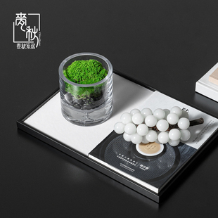 速发轻奢样面间床头柜玻璃苔藓小花器桌感绿植高级板软装饰品摆件