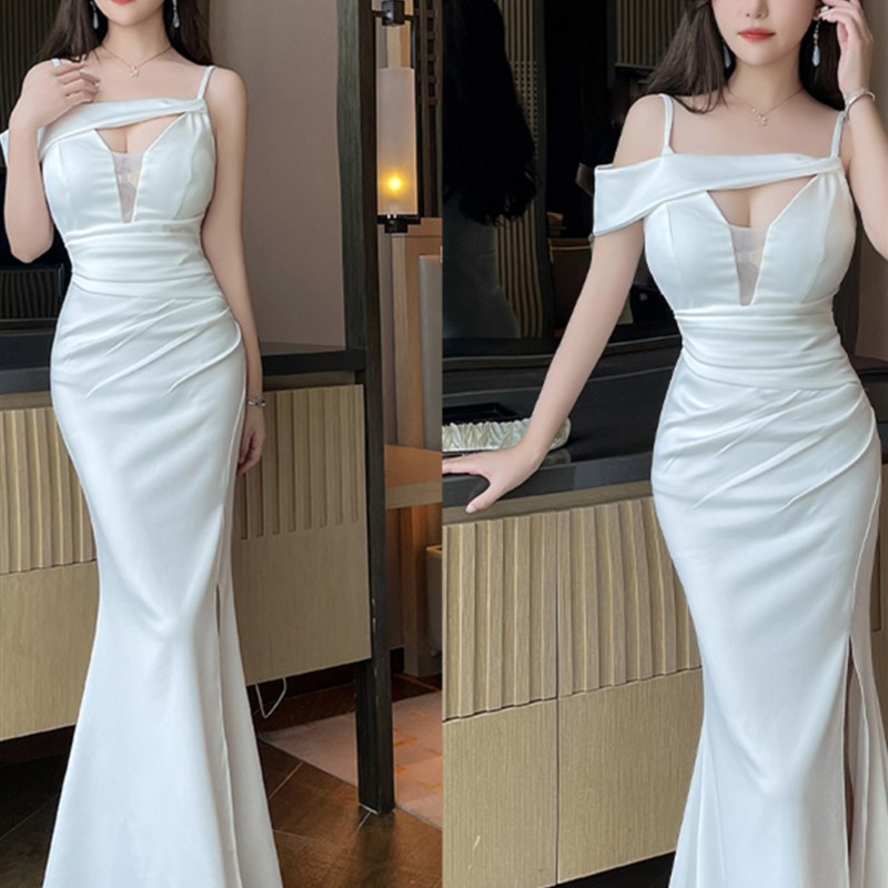 速发夜总会V佳丽长裙晚礼服性感低胸连衣裙柔式足浴spa沐足技师工