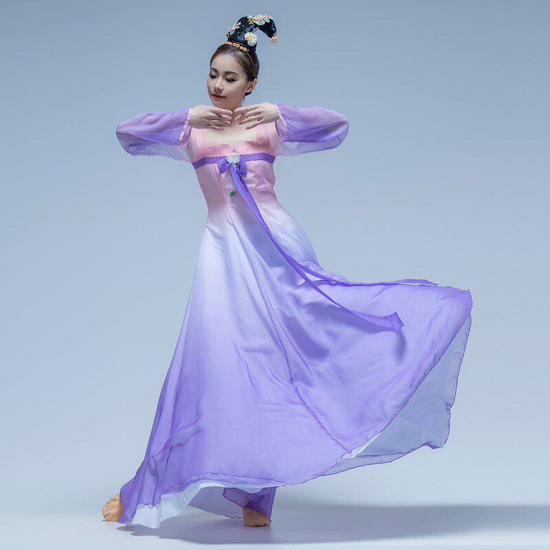 速发古典舞蹈服 飘逸中国舞茶艺演出服中国风汉唐舞蹈服扇子舞