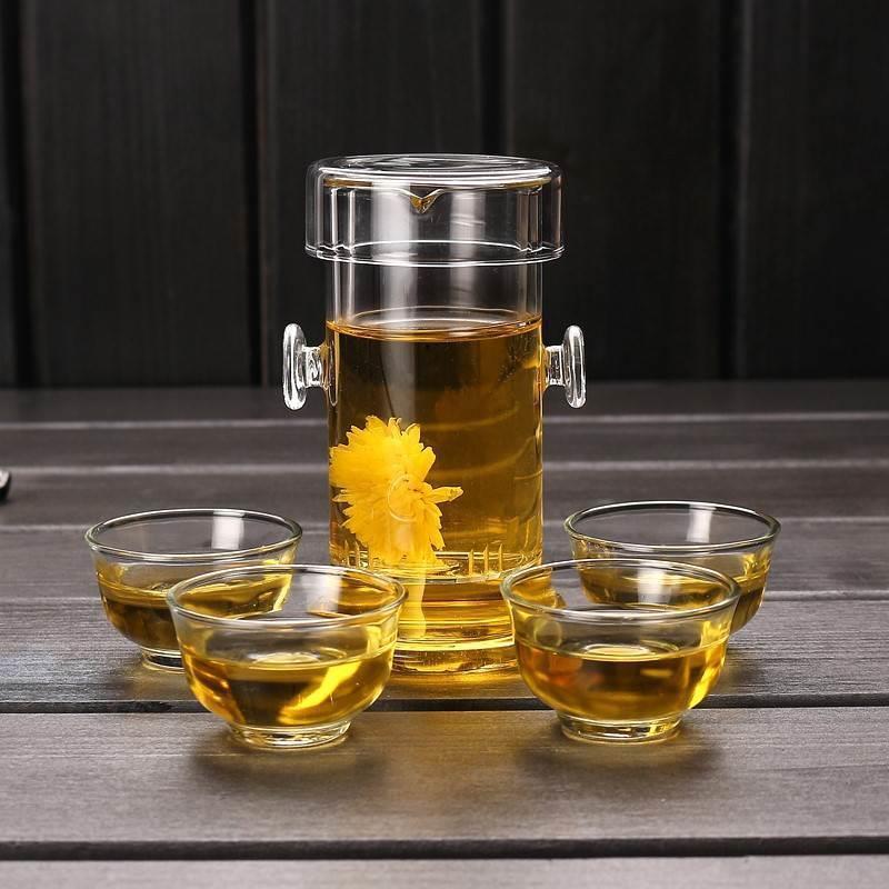 速发耐热玻璃杯红茶泡茶器双耳杯过滤玻璃茶具简易茶壶普洱功夫冲