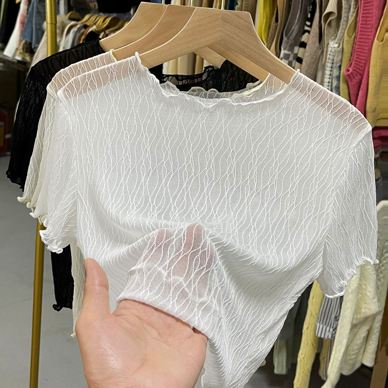 速发吊带裙内搭打底衫夏季新款搭配连衣裙网纱上衣女t恤薄款蕾丝