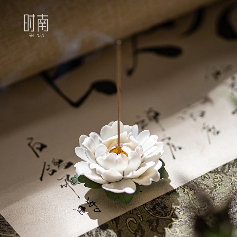 速发精致国风香插纯手工座香小陶瓷牡丹线炉檀香插香薰香家用室内