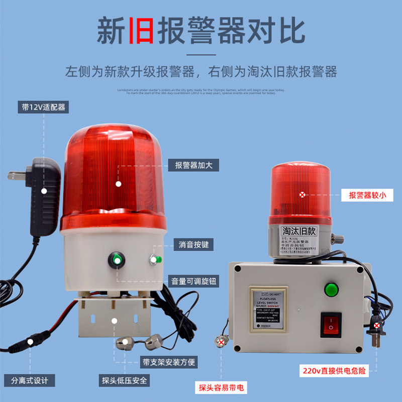速发满水报警器1探V声光水浸报警器 高溢位提醒器 回水水水漏水2