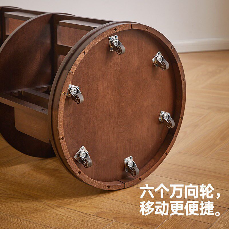 速发胡桃色实木旋转书架60度书柜落地可移动放书的置物架儿童绘本