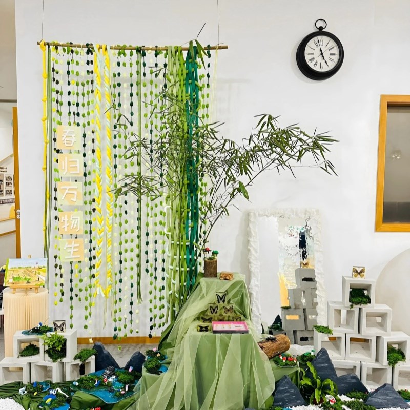 速发幼儿园春天环色系绿创上场山主题大厅装饰美陈春景布置手工材
