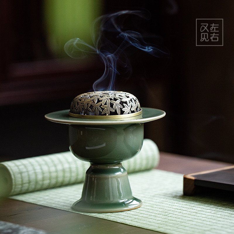速发越窑青瓷静心香炉檀香熏香家用客厅室内沉香盘香塔香茶道禅意