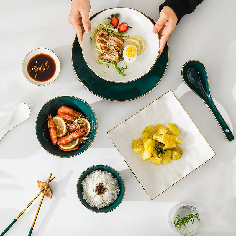 速发High oashiF Gree ord Cer Plate eablewT Set