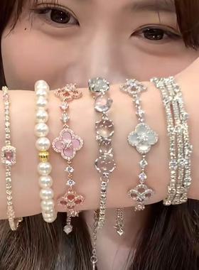 锆石菱形花朵镂空可调节手链韩国小众精致手环气质百搭时尚手饰女