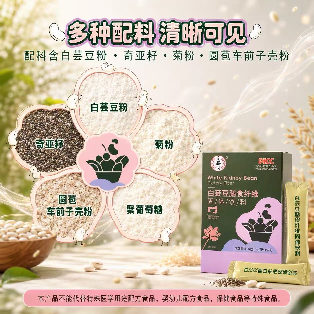 元膳司白芸豆膳食纤维固体饮料抖音微商体型管理营养师同款产品图片