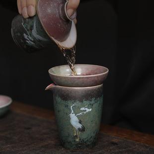 分茶器匀杯 手工复古风窑变焕彩仙鹤公道杯大号陶瓷公杯 一题茶事
