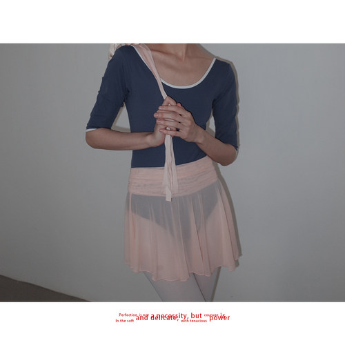 Piisure 芭蕾连体服 复古撞色中袖大U领基训瑜伽体操服