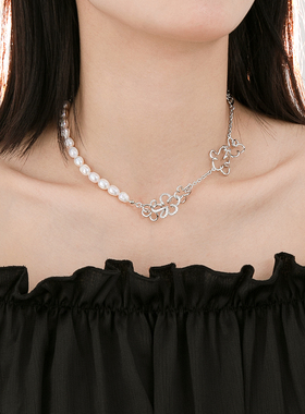 6.9新款小众设计感银色镂空花朵项链女小清新甜美闺蜜珍珠锁骨链
