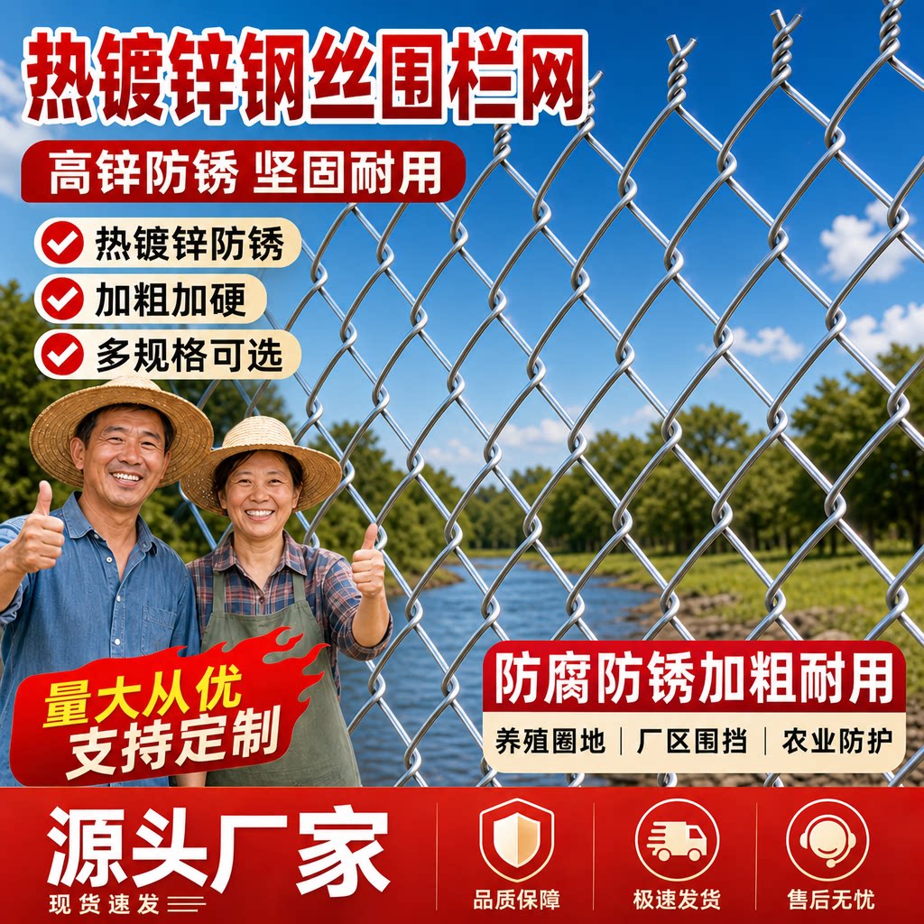热镀锌铁丝围栏网防锈钢丝网勾花网养鸡菜园养殖网格护栏防护家用