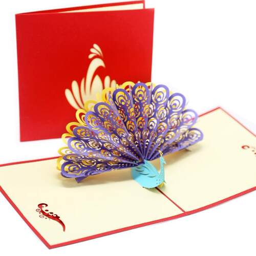 paper spiritz peacock 3d pop up greeting card handmade birth