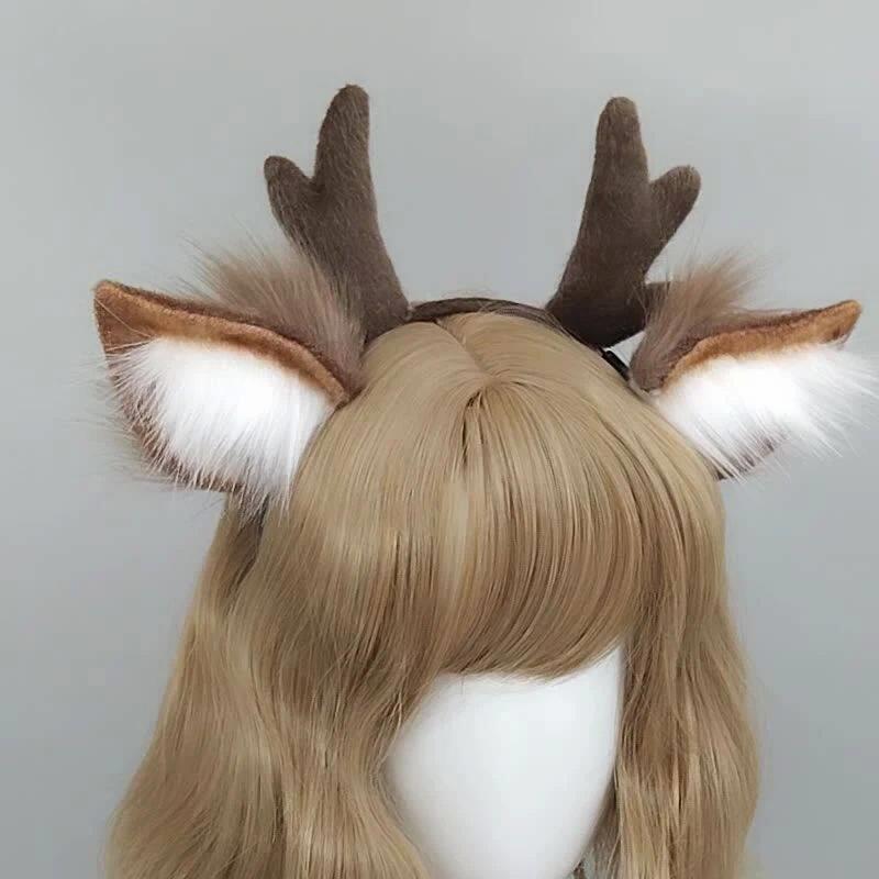 Cute Plush Antler HeadbandCosplay Deer Ear Head Hoop Lolita - 实物图