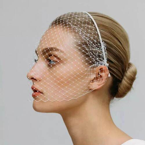 Elegant Birdcage Veil White Black Headband Veil for Brides v
