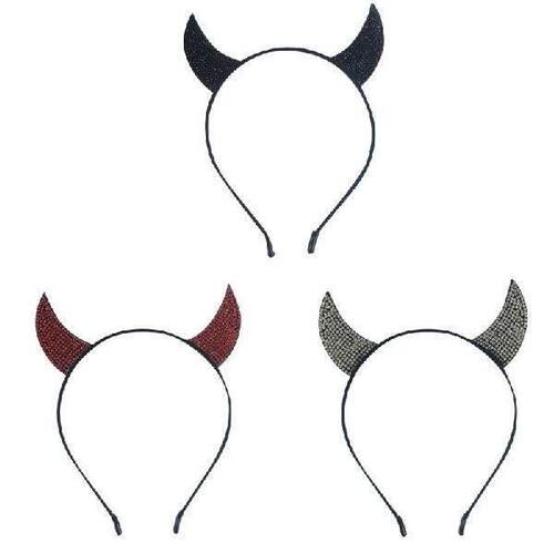 Vintage Devil Horns Hair Hoop Rhinestones Crystal Headwear