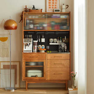 丸子物语北欧实木餐边柜高柜一体靠墙日式 碗柜小户型樱桃木储物柜