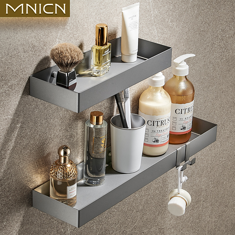 卫生间置物架304不锈钢免打孔厕所浴室壁挂加厚镜前收纳架枪灰色