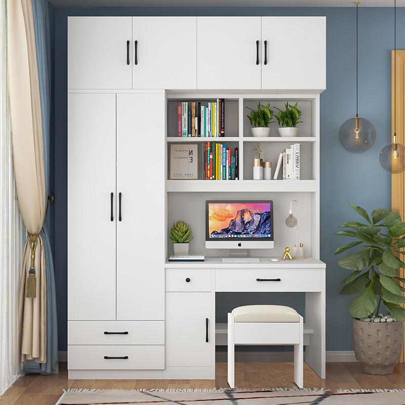 儿童衣柜书桌一体小户型卧室简约电脑桌写字台R带书架书柜家用组