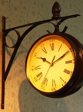 欧式复古怀旧双面挂钟老式钟表酒吧咖啡厅餐厅店铺装饰品壁饰墙饰