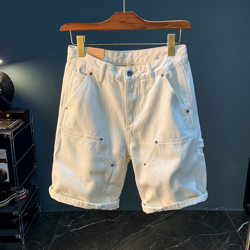 白色牛仔短裤男夏季薄款纯棉无弹休闲中裤潮流宽松大码男士五分裤,男装,休闲裤,淘宝优惠券,粉丝福利购,淘宝优惠卷