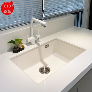 希安希白色黑色石英石花岗岩水槽厨房洗菜盆大单槽珍珠灰色台下盆