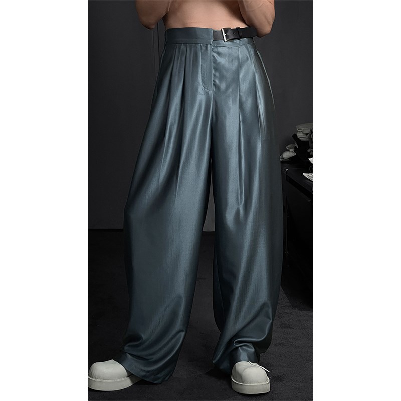 龙叨叨2024新款高级感设计款垂感西裤男高腰阔腿裤宽松直筒拖地裤