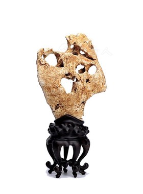 [太湖石]雾缭太湖石(918256)茶室书房天然雅石送定制黑檀木底座