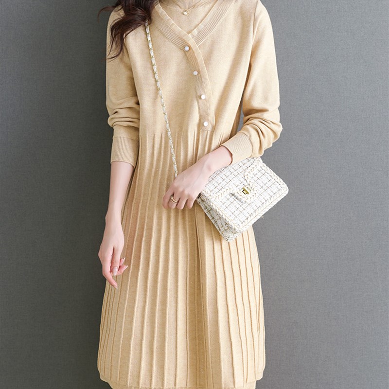 假两件连衣裙女2024年新款气质女装秋冬针织裙子秋季中长款毛衣裙