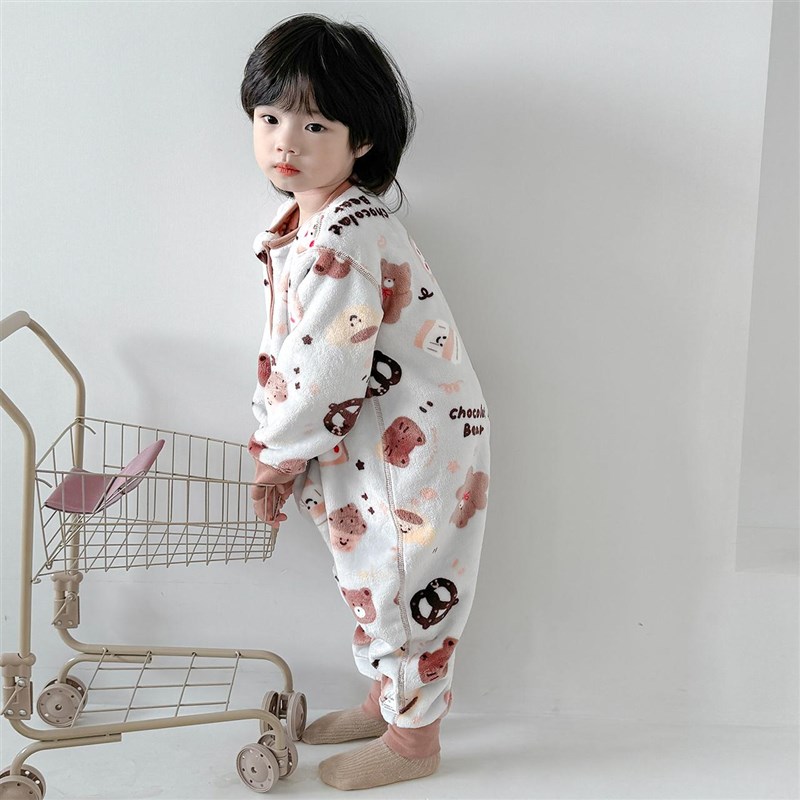 儿童睡袋法兰绒秋冬款宝宝防踢被子冬季保暖护肚男童女童连体睡衣