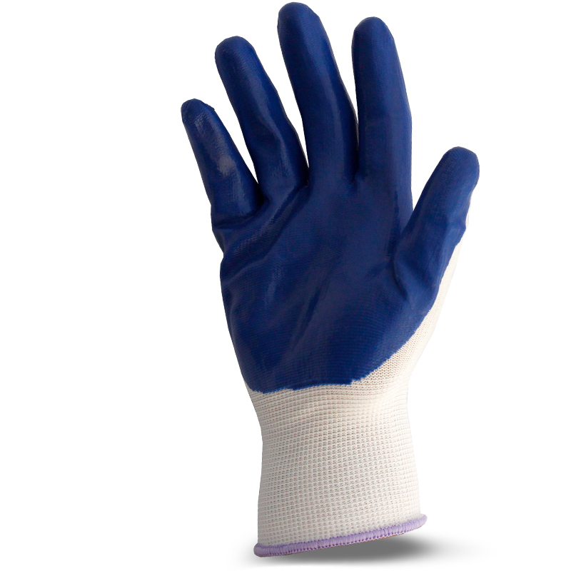 真诚丁腈浸胶防滑薄胶劳保耐磨手套蓝色尼龙丁晴纯胶防油贴手手套