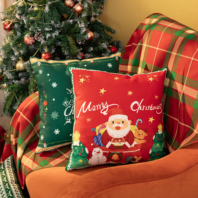 圣诞节家居装饰抱枕棉麻耐磨耐脏节日气氛沙发靠枕含枕芯床上飘窗