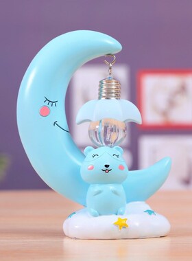 创意喵呜小花灯可爱猫咪公仔小夜灯卧室装饰灯树脂工艺品桌面摆件