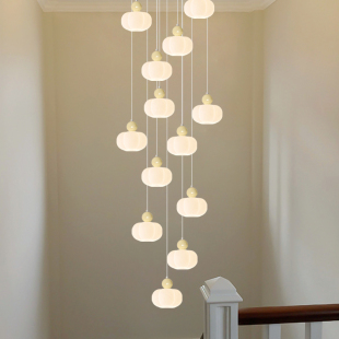 楼梯吊灯现代简约2004年新款 楼挑空公寓客厅大灯具 奶油风别墅复式