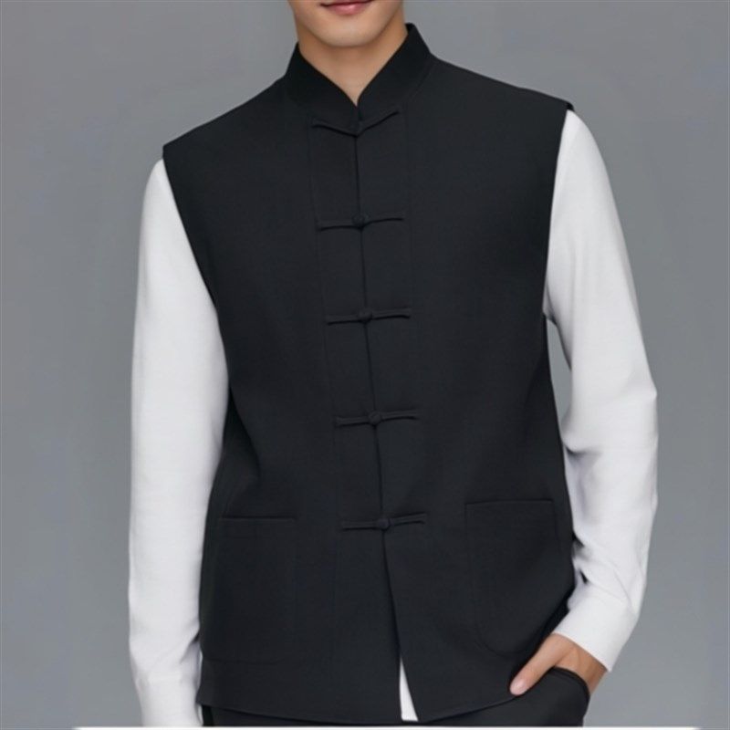 唐装马甲男双层纯棉中老年盘扣立领男士坎肩复古中式马夹背心,男装,常规马甲,淘宝优惠券,粉丝福利购,淘宝优惠卷