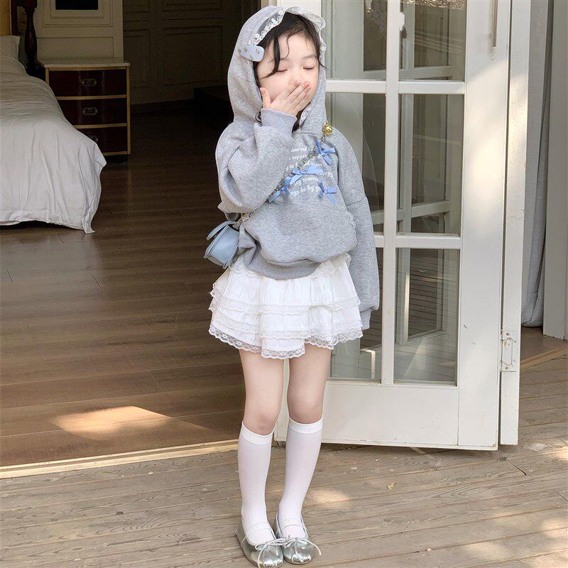 220上新女童休闲套装2025春季韩版蕾丝连帽长袖卫衣半身裙蛋糕裙