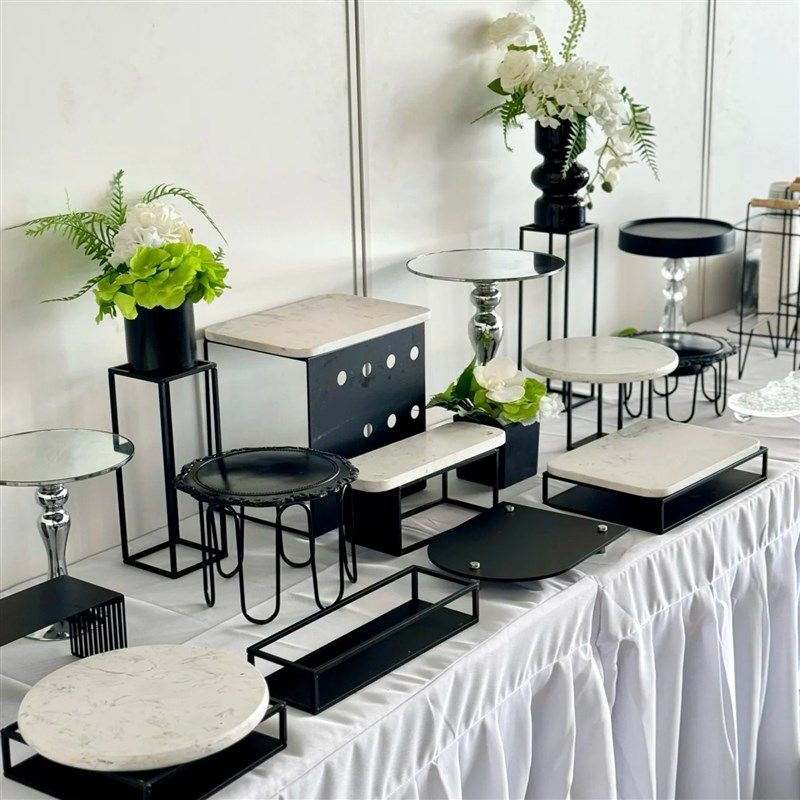 黑色茶歇甜品台展示架银色甜品台企业茶歇下午茶摆台高级摆台摆件