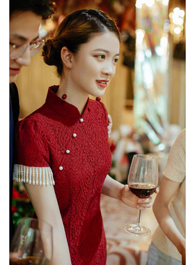 旗袍敬酒服2023新款新娘小个子日常订婚礼服女红色洋装出阁大气