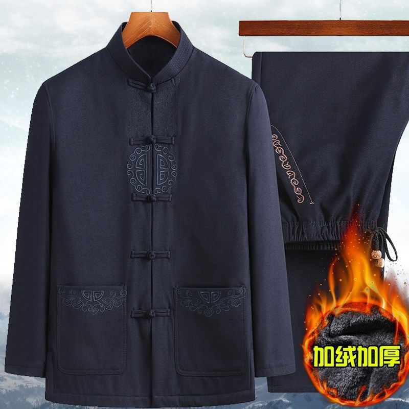 秋冬季装唐装外套中老年人男爸爸棉衣服加绒厚套装爷爷棉袄中山装,男装,唐装,淘宝优惠券,粉丝福利购,淘宝优惠卷