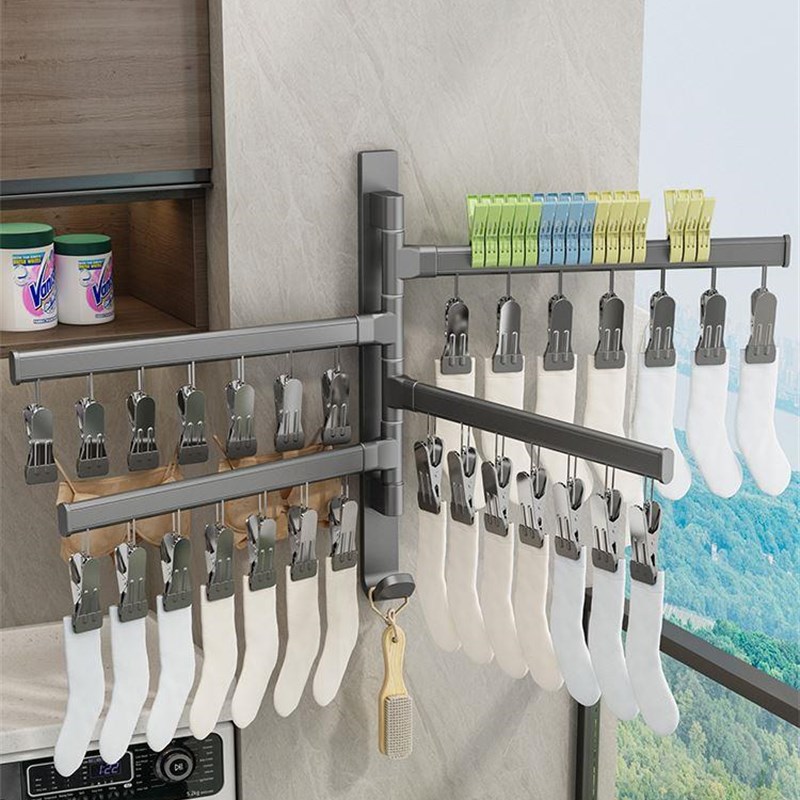 阳台袜子晾晒架折叠晾衣架多功能内衣袜子夹神器免打孔家用卫生间