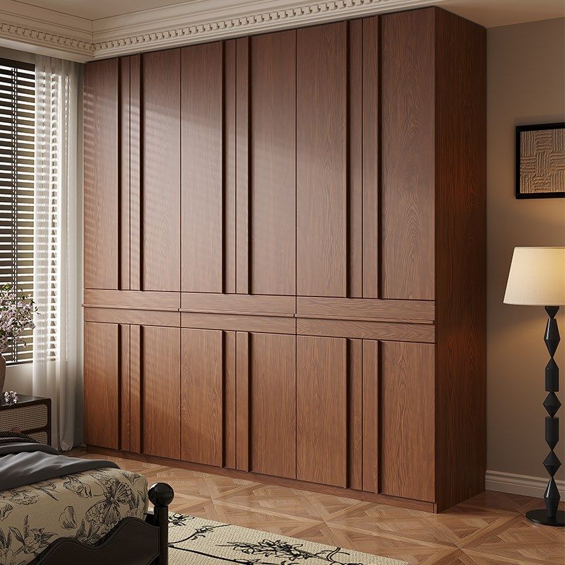 衣柜定制橡木全实木中古风骨骼条家用卧室主卧分段式四六门大衣橱