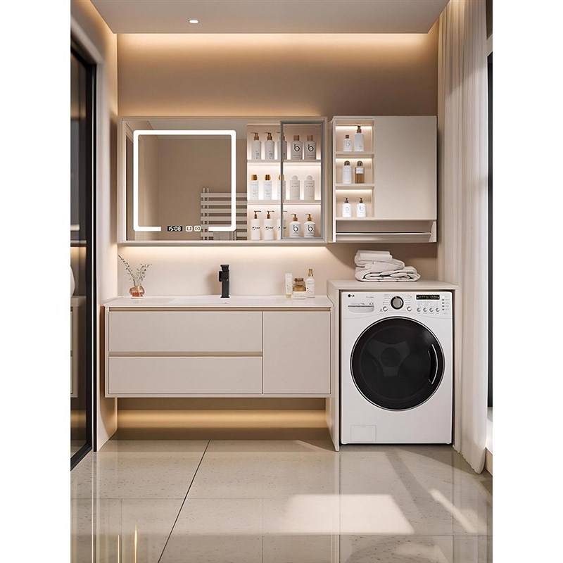 卫生间洗衣机一体柜组合陶瓷一体盆浴室柜洗脸洗漱洗手台盆智能镜