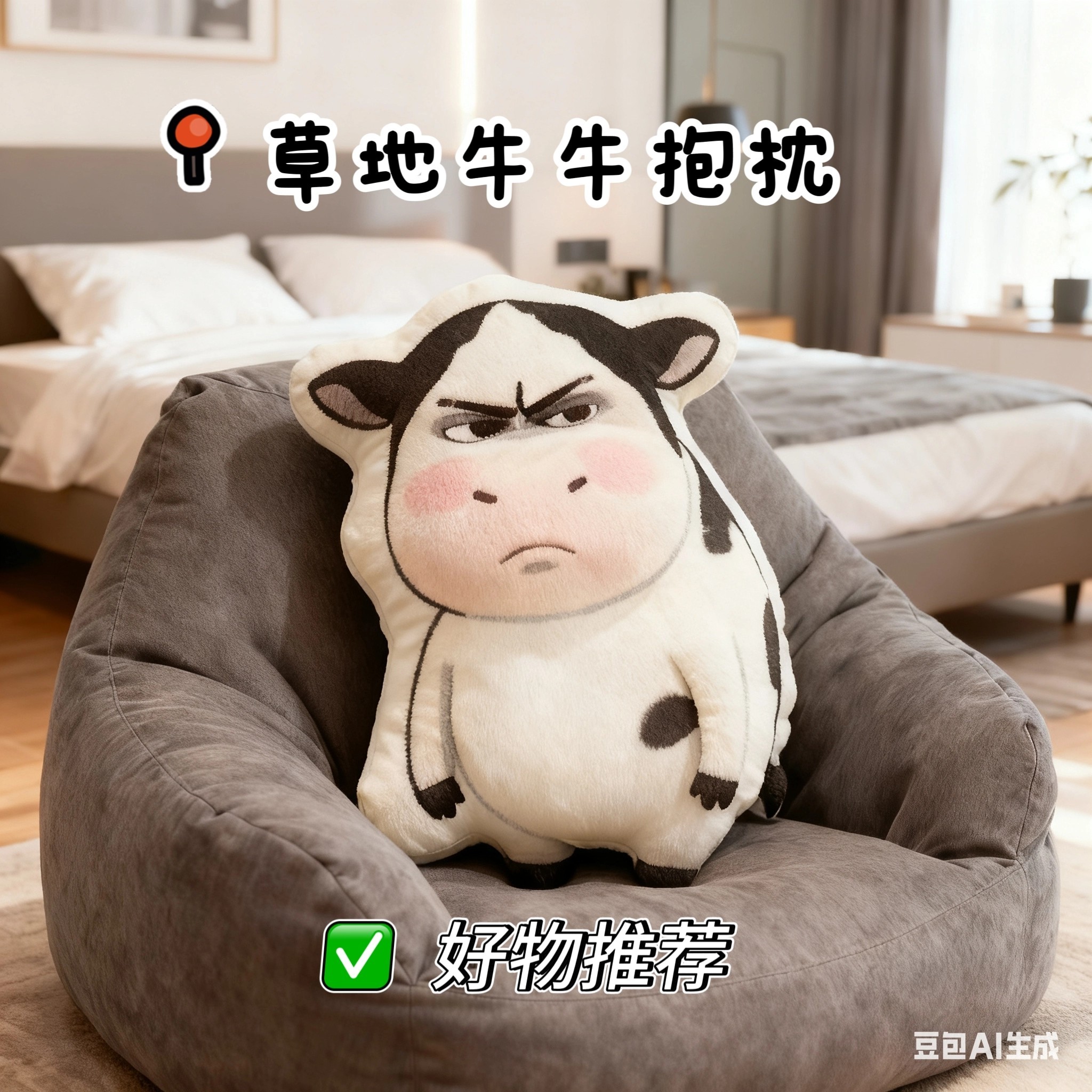原创草地牛牛抽象搞怪抱枕毛绒玩具公仔玩偶送朋友闺蜜