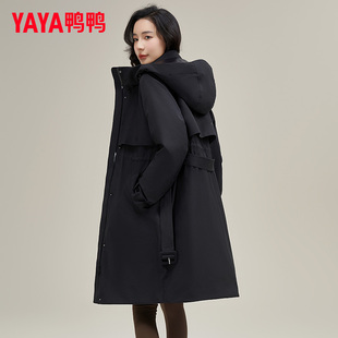 鸭鸭中长款新品风衣羽绒服女2025年冬季百搭休闲加厚大衣羽绒外套