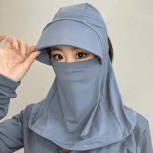 防晒帽子面罩一体夏季防紫外线护颈遮阳帽防尘采茶防晒帽户外骑行