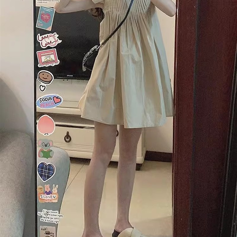 速发可甜可别复古飞飞袖连衣裙绝季超好看盐致夏美娃娃裙公主蓬蓬
